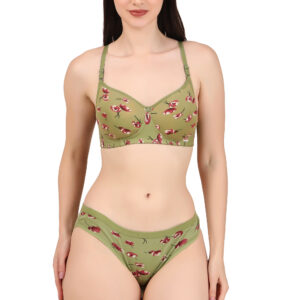 Green Printed Padded Bra Panty Set | HK Choice