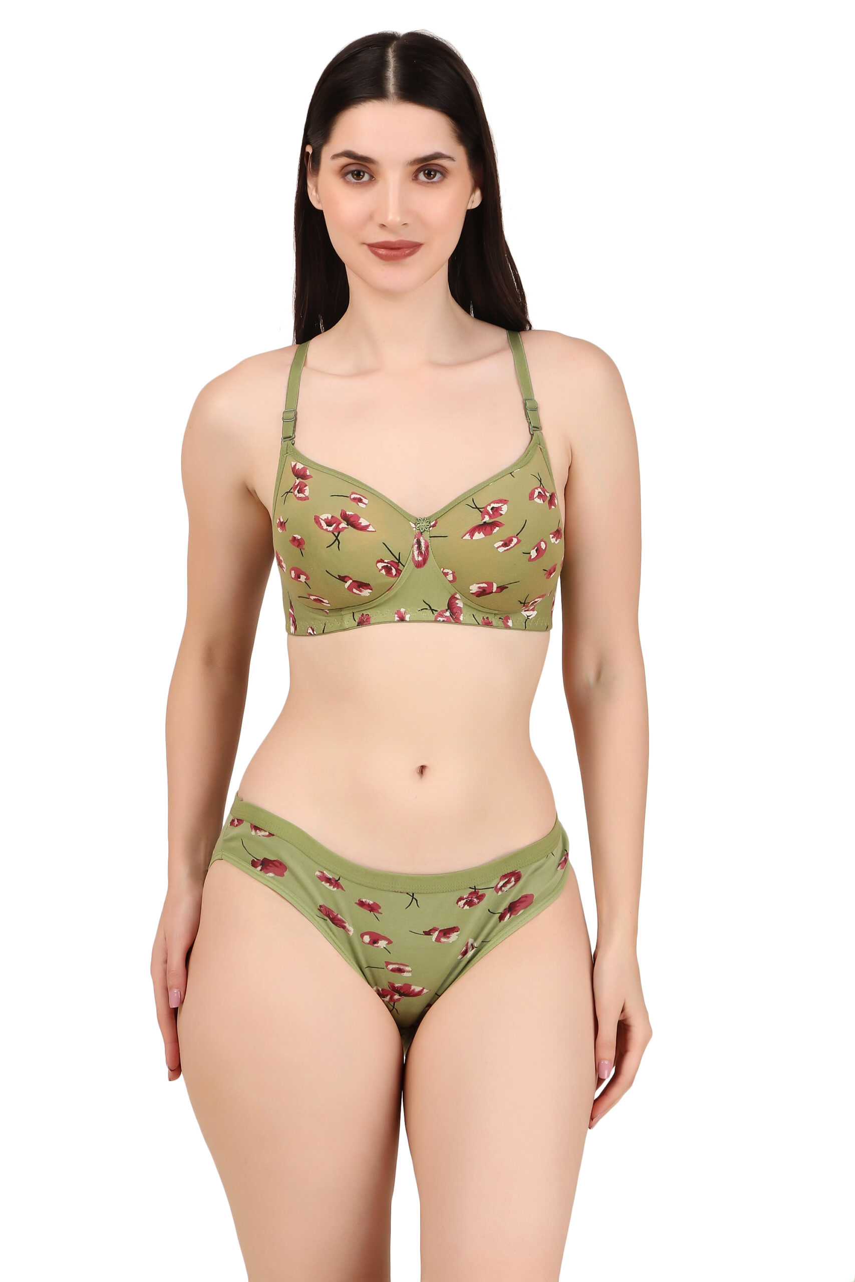Green Printed Padded Bra Panty Set | HK Choice