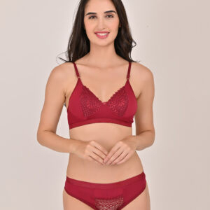 Bra Panty Set for Women | Maroon Color | Lingerie Set Non-Padded (HK Choice)