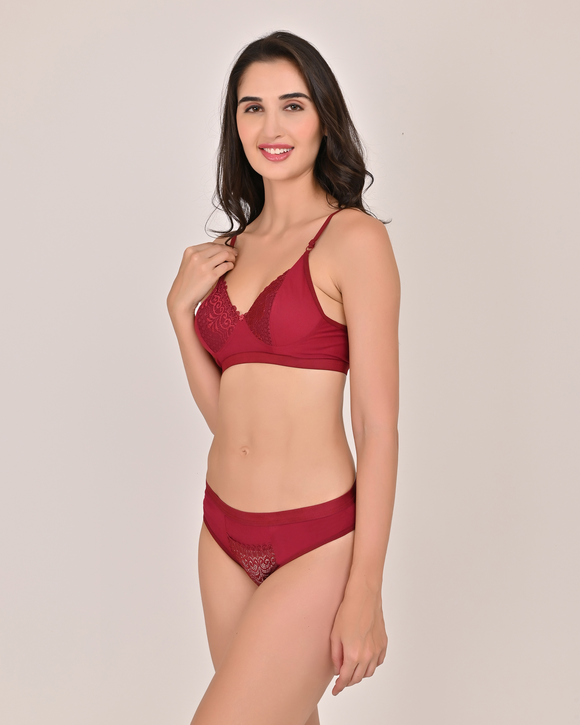 Bra Panty Set for Women | Maroon Color | Lingerie Set Non-Padded (HK Choice)