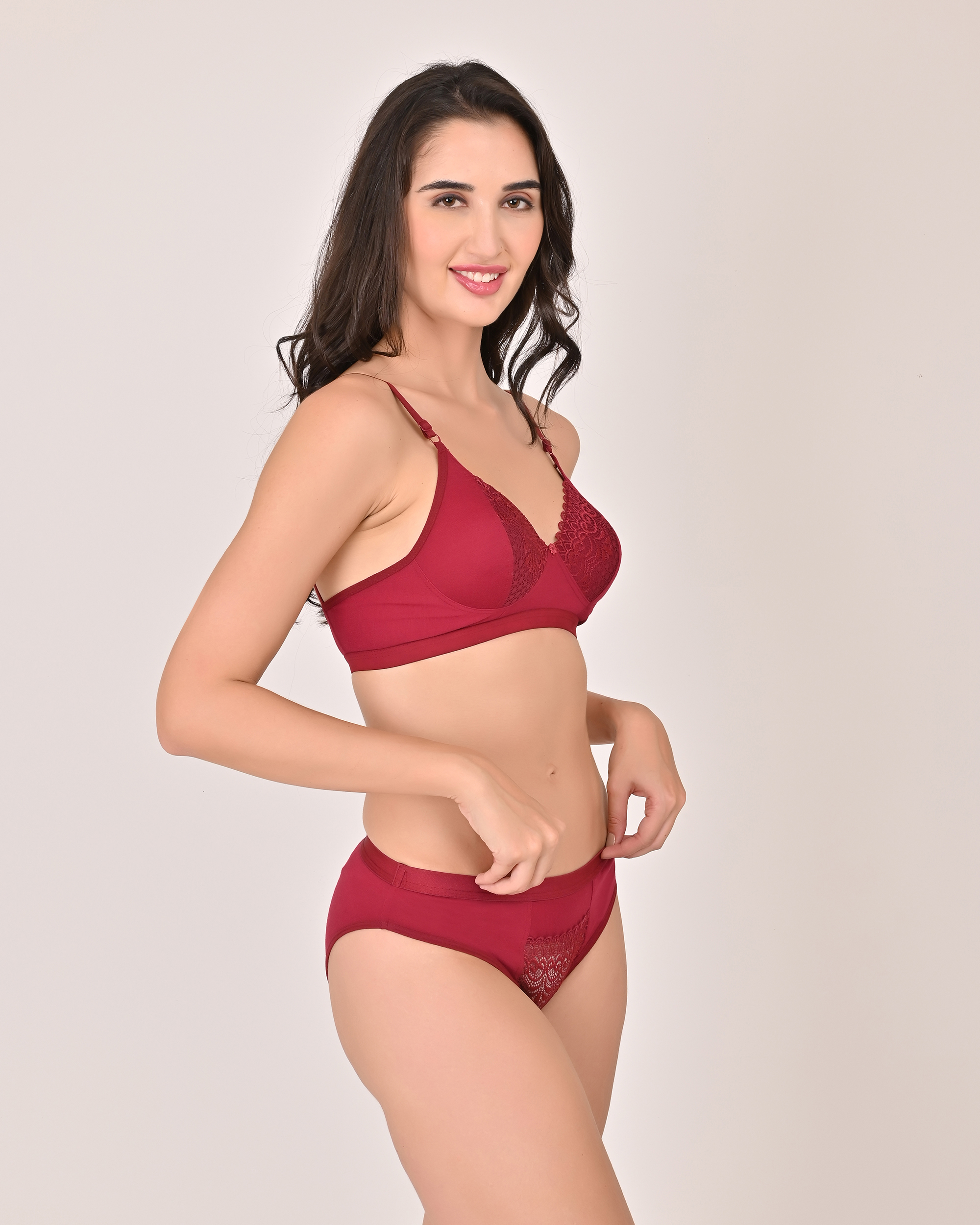 Bra Panty Set for Women | Maroon Color | Lingerie Set Non-Padded (HK Choice)