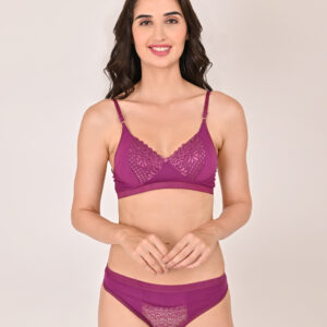 Bra Panty Set for Women | Purple Color | Lingerie Set Non-Padded (HK Choice)