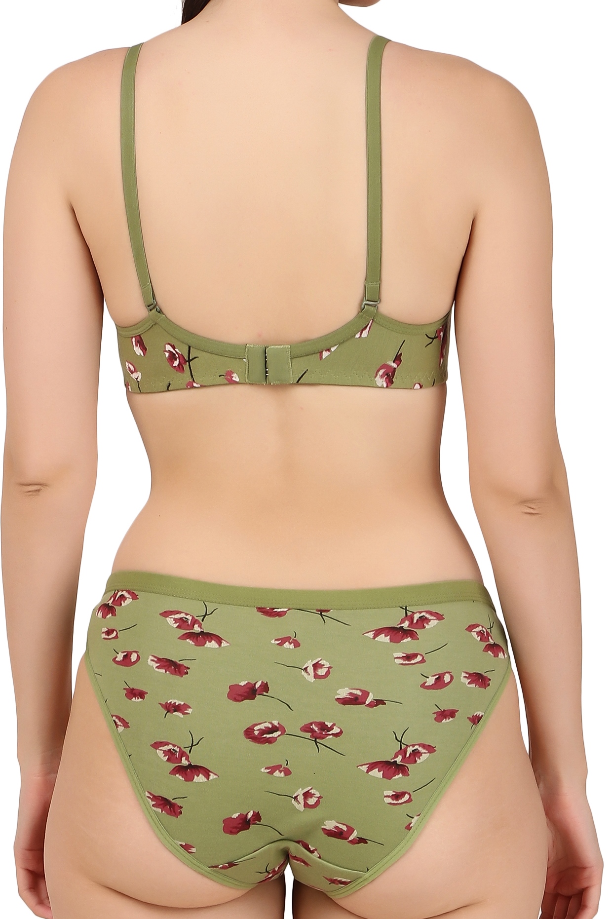 Green Printed Padded Bra Panty Set | HK Choice
