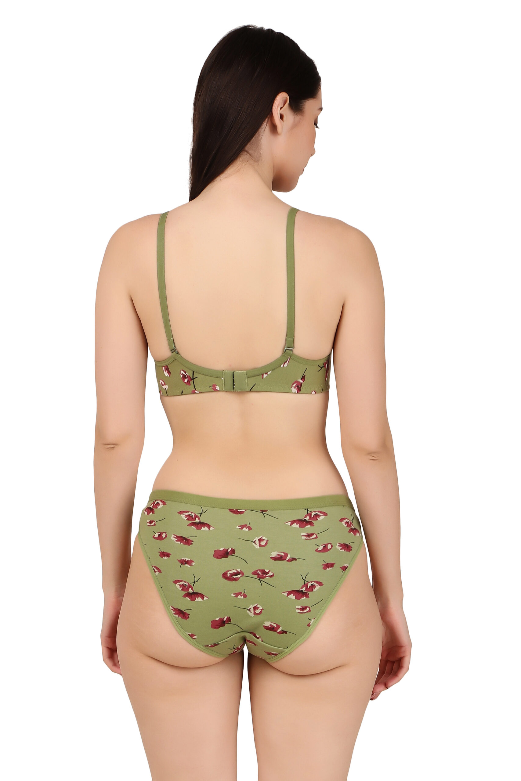 Green Printed Padded Bra Panty Set | HK Choice
