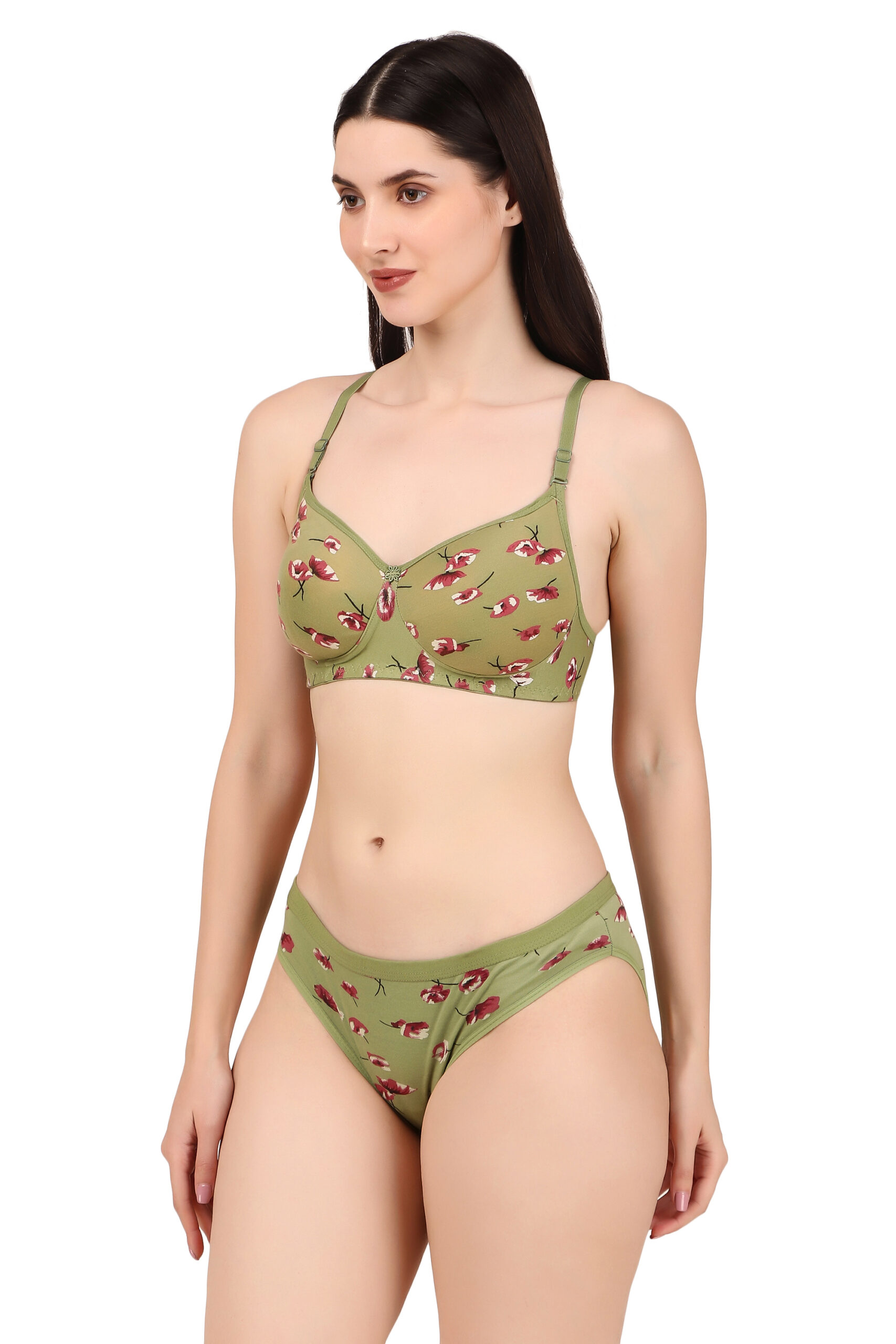 Green Printed Padded Bra Panty Set | HK Choice