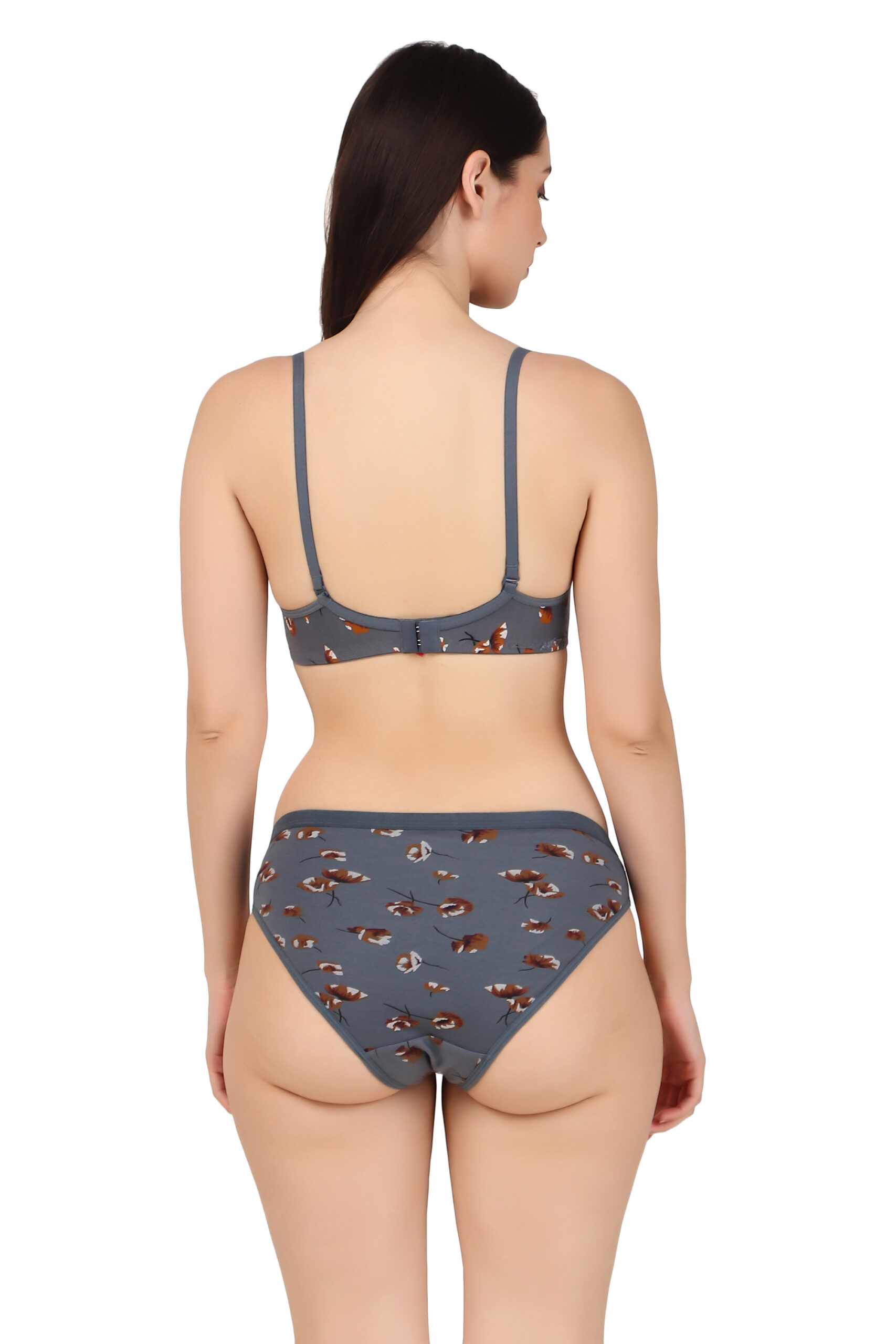 Grey Printed Padded Bra Panty Set | HK Choice