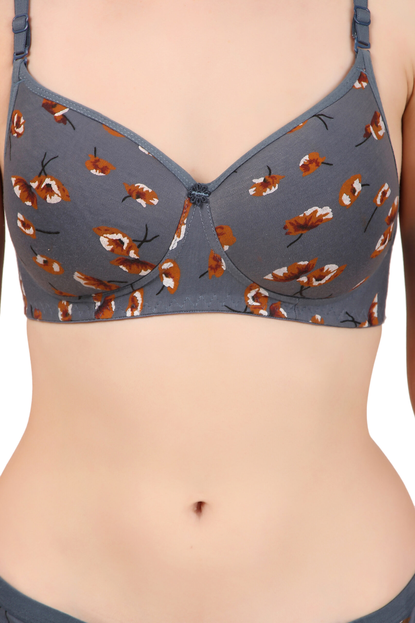 Grey Printed Padded Bra Panty Set | HK Choice