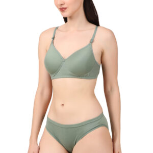 Padded Bra & Panty in Green Color in Green Color